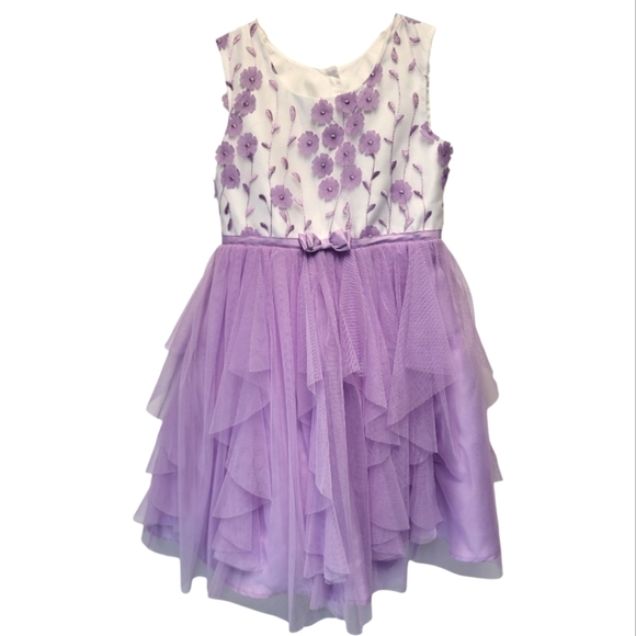 Adorable Jona Michelle Kids Purple & White Floral Ruffled A-Line Dress - Size 5 - Picture 1 of 4